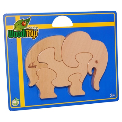 WoodiToys Träpussel 5 Bitar Elefant, WP-102