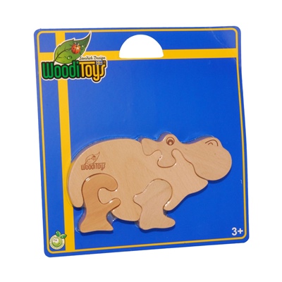 WoodiToys Träpussel 4 Bitar Flodhäst, WP-115
