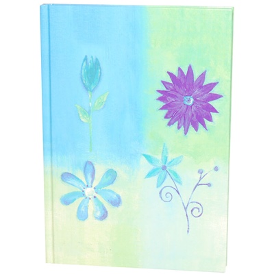 Blå Blommor Linjerad Skrivbok A5, 7391553043433