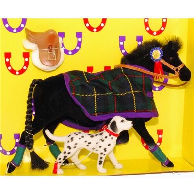 Pony World Travande Häst Svart med filt och Hund, A521
