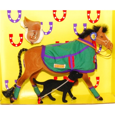 Pony World Travande Häst Brun med filt och Hund, A523